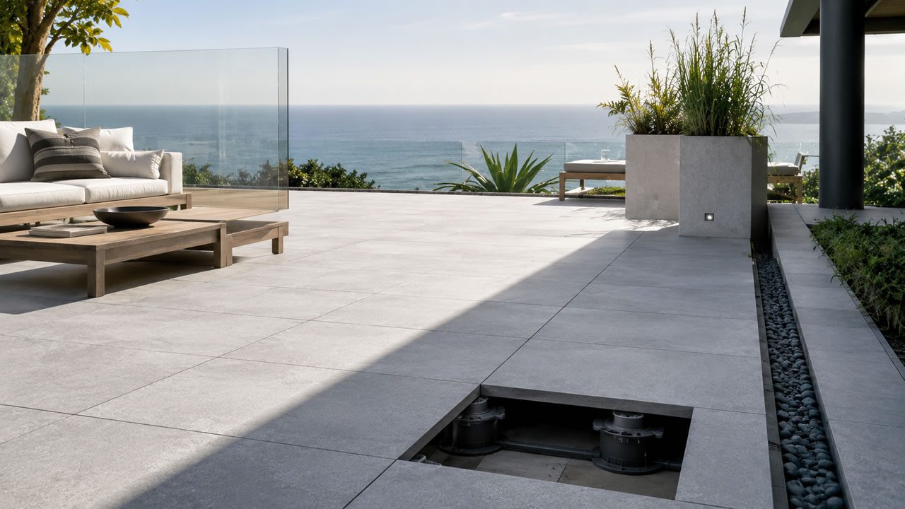 Piso Elevado em Granito Externo com Drenagem Invisível