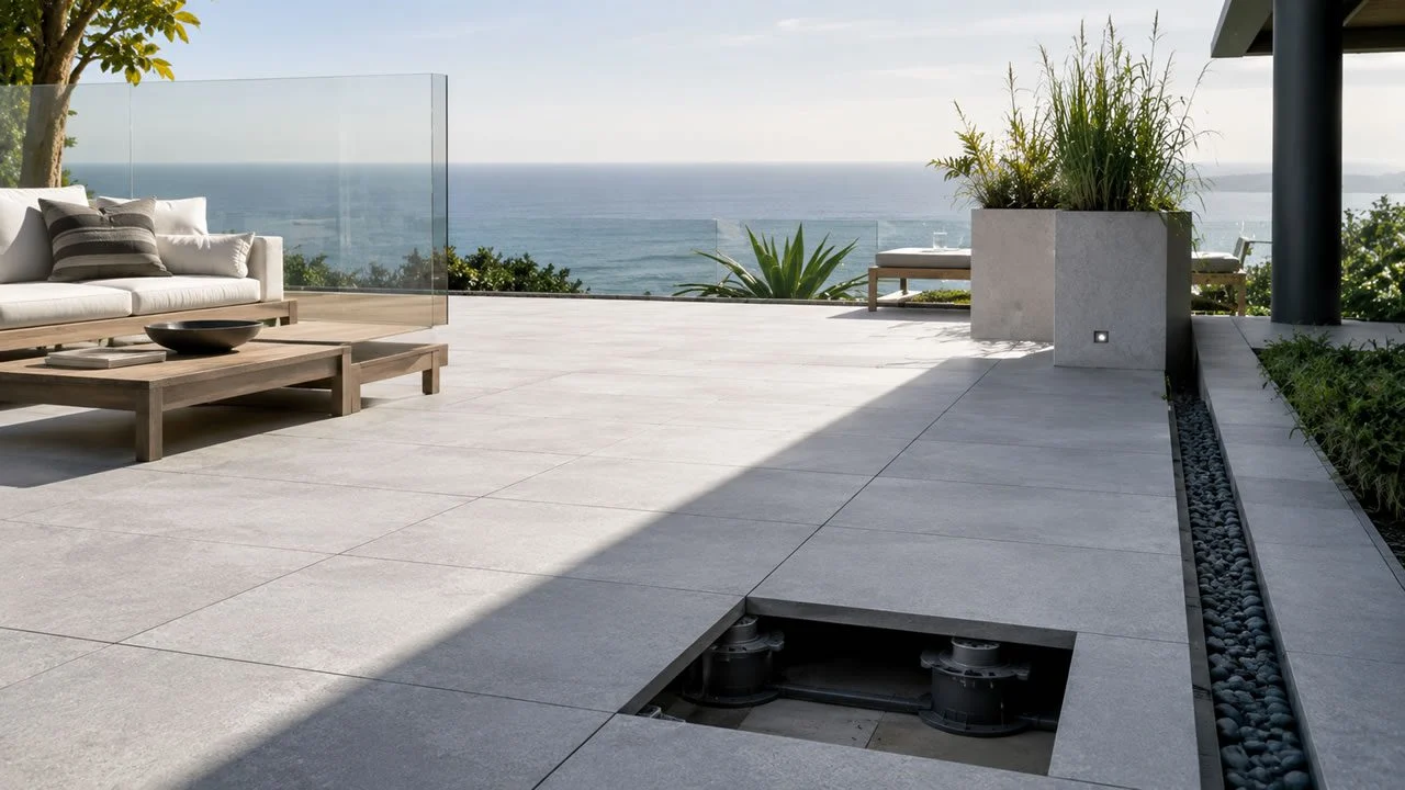 Piso Elevado em Granito Externo com Drenagem Invisível